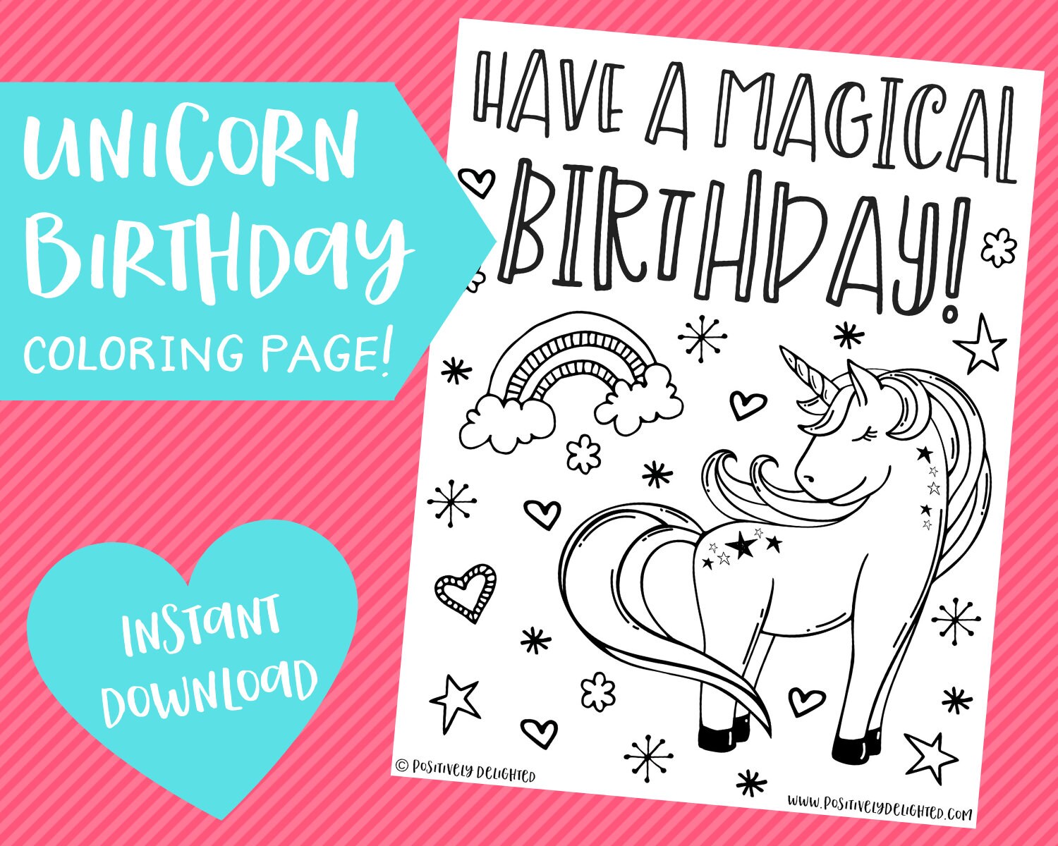 Unicorn Birthday Coloring Page Printable Unicorn Party Favor - Etsy
