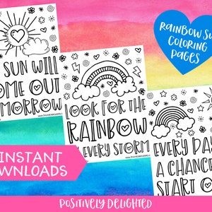 Rainbow Sun Coloring Pages Printable Stress Anxiety Positive Mindset Positive Affirmation Adult Coloring Book Instant Download PDF image 1