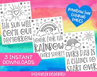 Rainbow Sun Coloring Pages Printable | Stress Anxiety | Positive Mindset | Positive Affirmation | Adult Coloring Book | Instant Download PDF