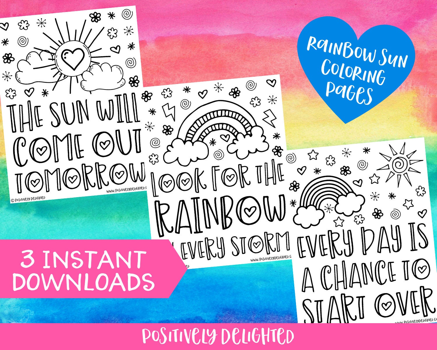 Download Rainbow Sun Coloring Pages Printable Stress Anxiety Etsy