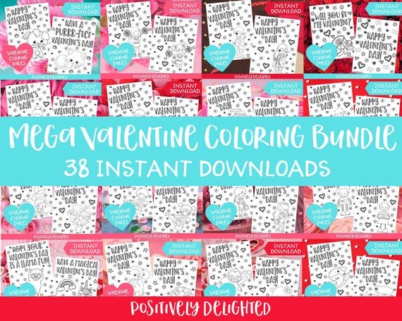 Mega Valentine Coloring Bundle Valentine's Day Card