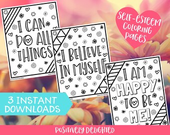 Self-esteem Coloring Pages Printable | Self-love | Positive Affirmation | Self-worth | Confidence | Adult Coloring Pages | Instant Download