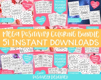 Mega Positivity Coloring Bundle | Positive Affirmation | Inspirational Quote | Adult Coloring Pages | Vision Board | Instant Download PDFs