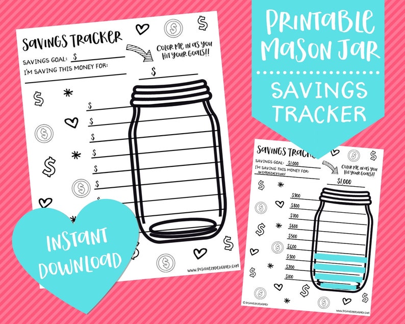 Mason Jar Savings Tracker Printable Savings Challenge Savings Chart ...