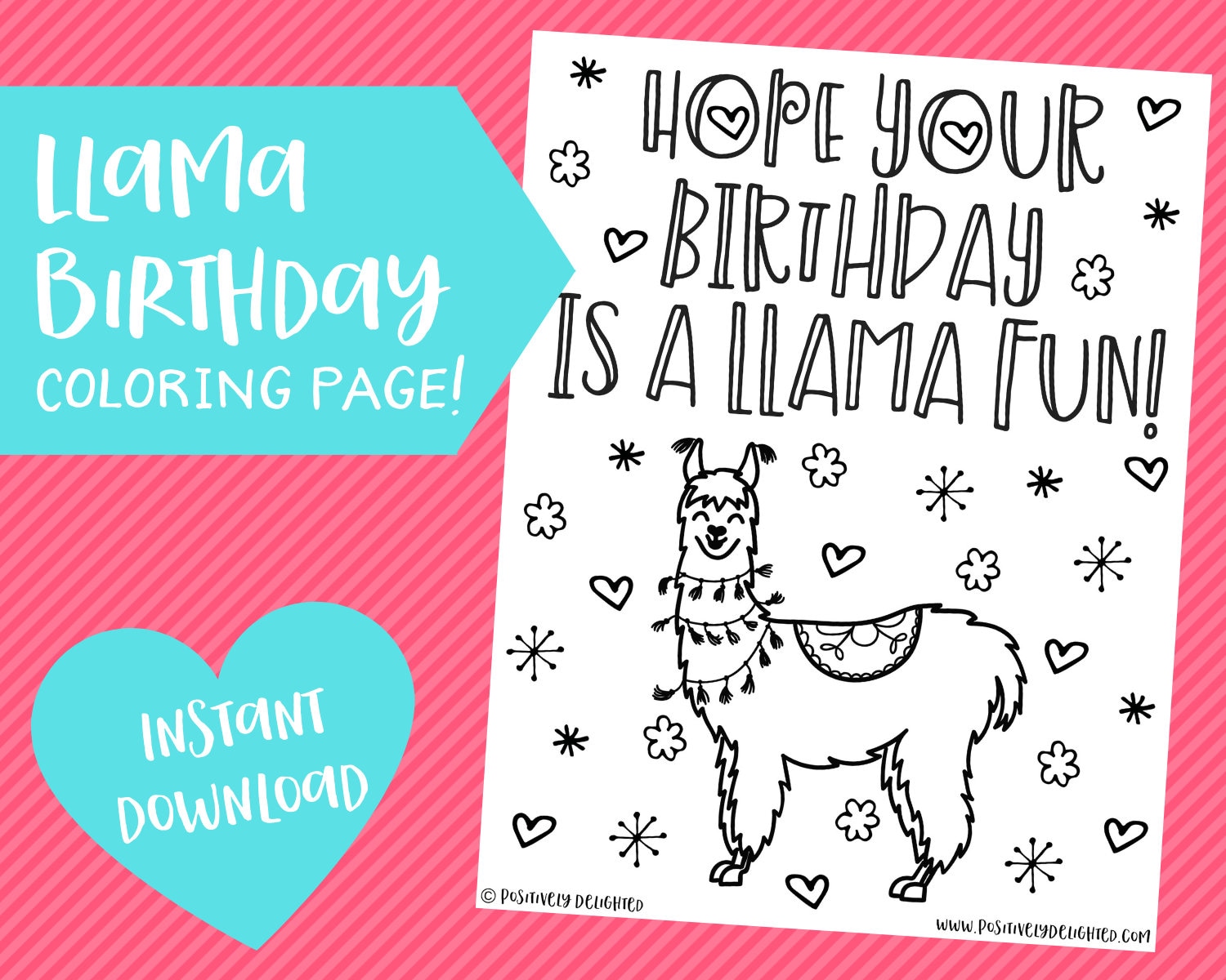Llama Birthday Coloring Page Printable Llama Party Favor | Etsy