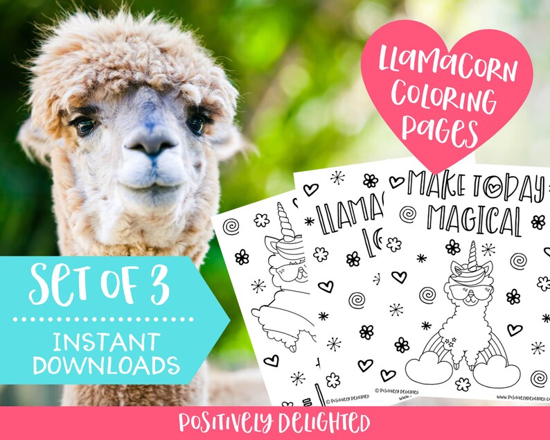 llamacorn coloring pages printable llama unicorn birthday etsy