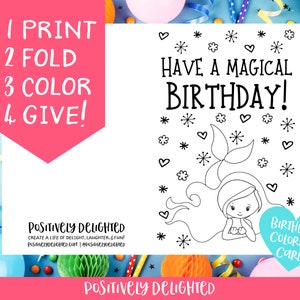 mermaid birthday coloring card printable happy birthday etsy