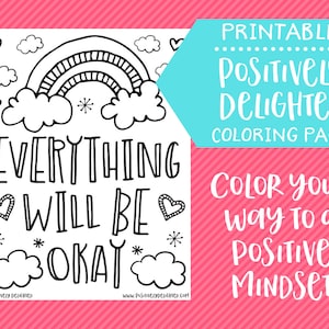 Everything Will Be Okay | Rainbow | Positive Affirmation Coloring Page | Coloring Pages for Adults | Instant Download PDF
