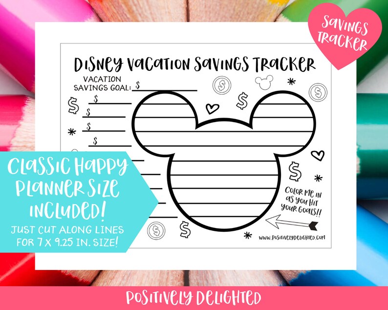 Disney Vacation Savings Tracker Coloring Page Printable | Etsy