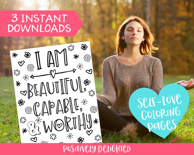 self love coloring pages printable self esteem positive etsy