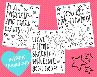 Mermaid Coloring Pages | Mermaid Birthday | Mermaid Party | Printable Coloring Pages | Instant Download PDF