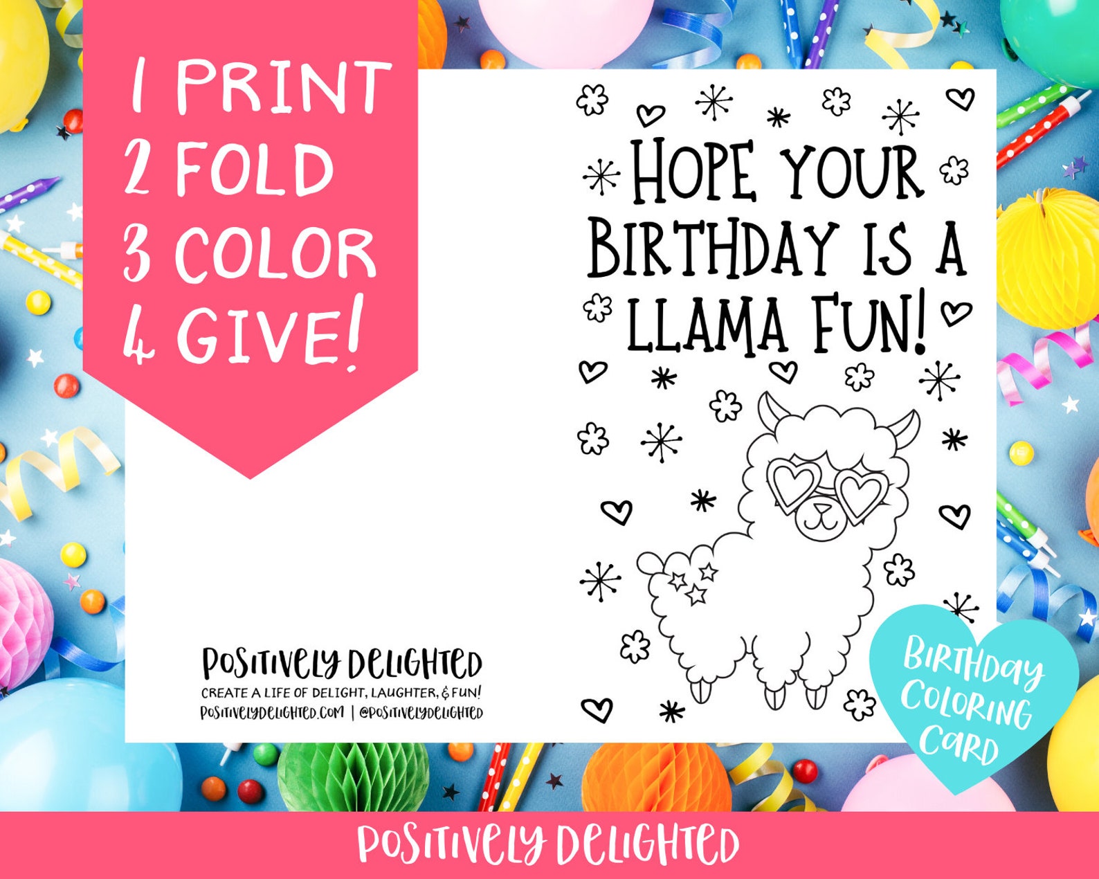 Llama Birthday Coloring Card Printable Happy Birthday - Etsy