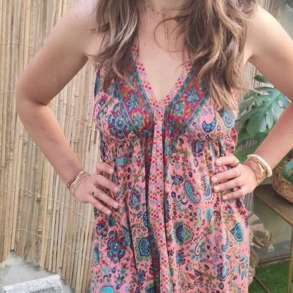 Robe longue dos nu en soie / robe taille unique/ robe bohème/ robe hippie chic/robe longue/ robe d été/ robe dos nu/ boho/ taille ajustable