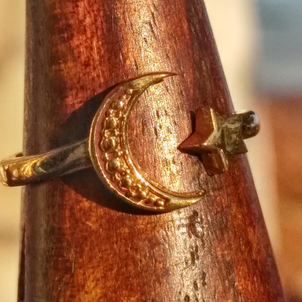 Bague lune et étoile en laiton - cadeau pour elle