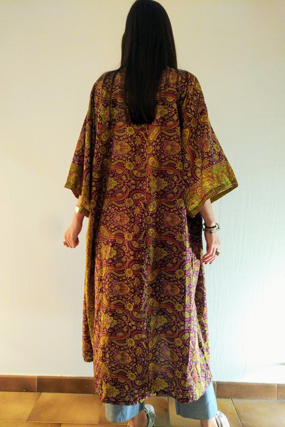 Kimono en soie/ kimono femme/ robe kimono/ kimono sari indien/ Etsy