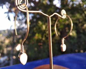 Brass earrings and moonstones / Gift for her