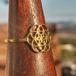 Brass Seed of Life Ring - Gift for Her