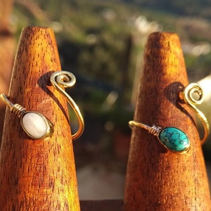 Brass spiral ring and semi-precious stones of your choice gift for her
