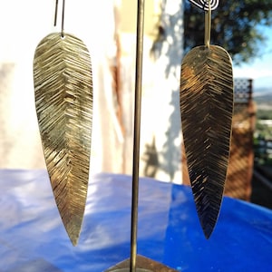 Very large earrings in worked brass - gift for her - ethnic jewelry