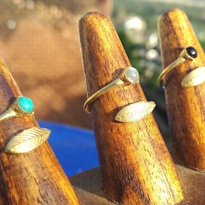 Brass leaf ring and semi-precious stones - gift for her