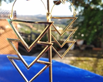 Large geometric brass earrings - gift for her