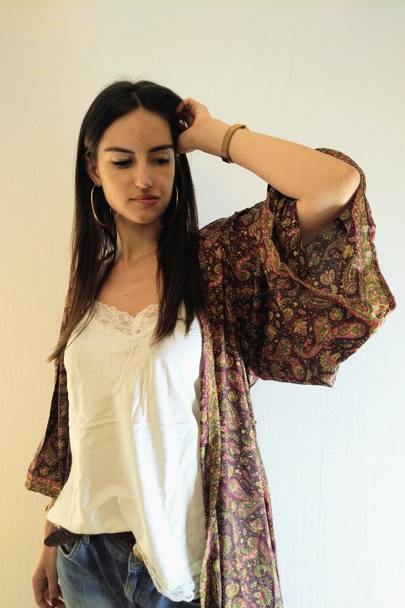 Kimono en soie/ kimono femme/ robe kimono/ kimono sari indien/ Etsy