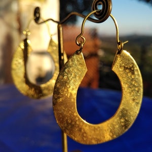Large Hammered Brass Hoop Earrings - Gift for Her