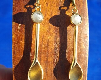 Brass earrings and moonstones