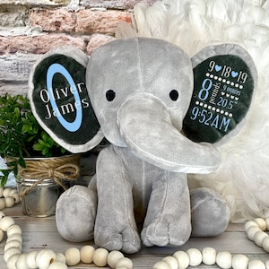 Birth Stat Elephant- Baby Gift- Stuffed Animal- Birthday