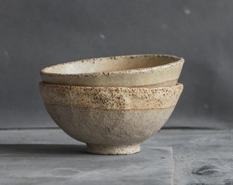 IN STOCK a set of 2 x ramen BOWLS in warm beige in wabi-sabi style for every day in minimal design, stoneware, handmade ceramic salad bowl