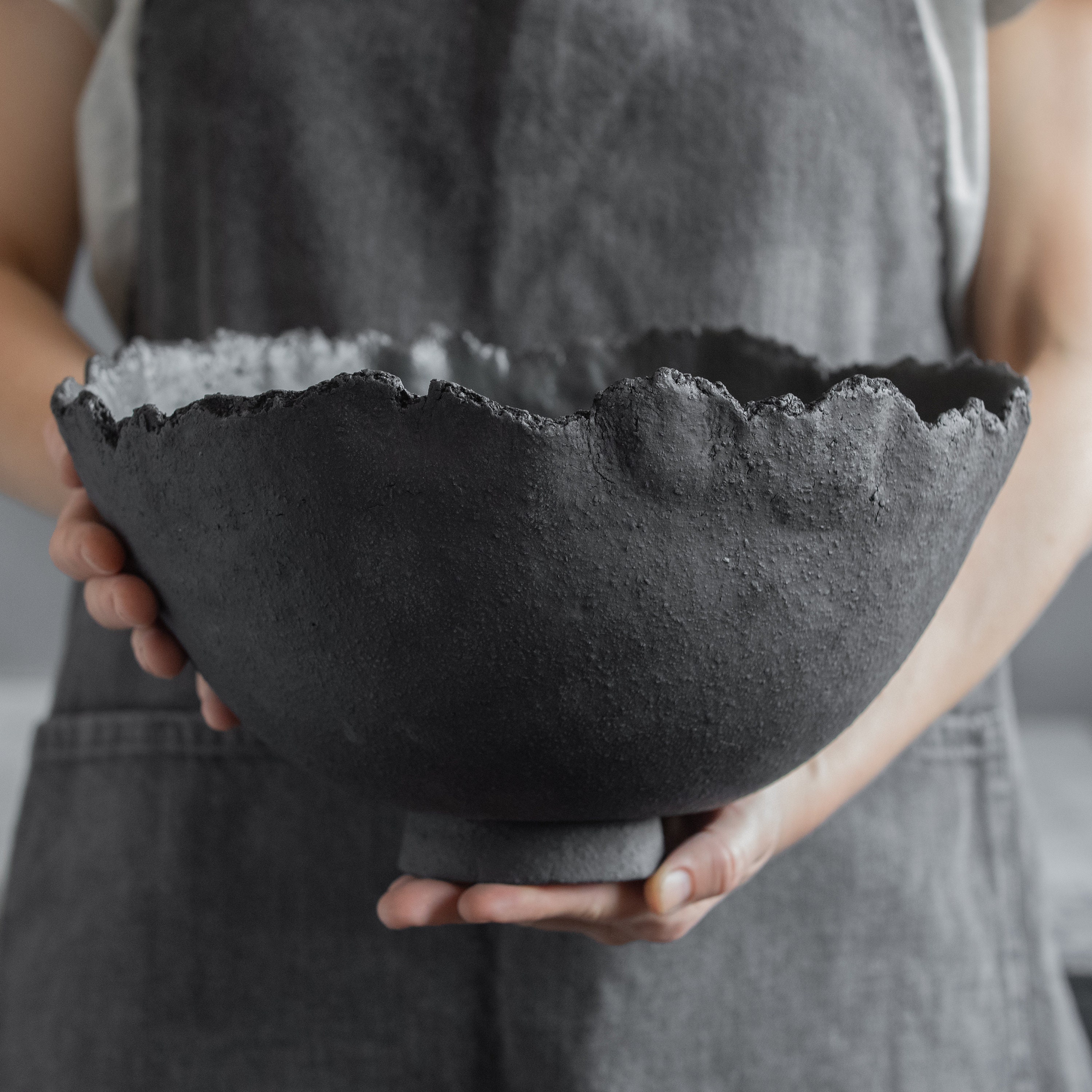 Big Interior Bowl Black Minimal Stoneware