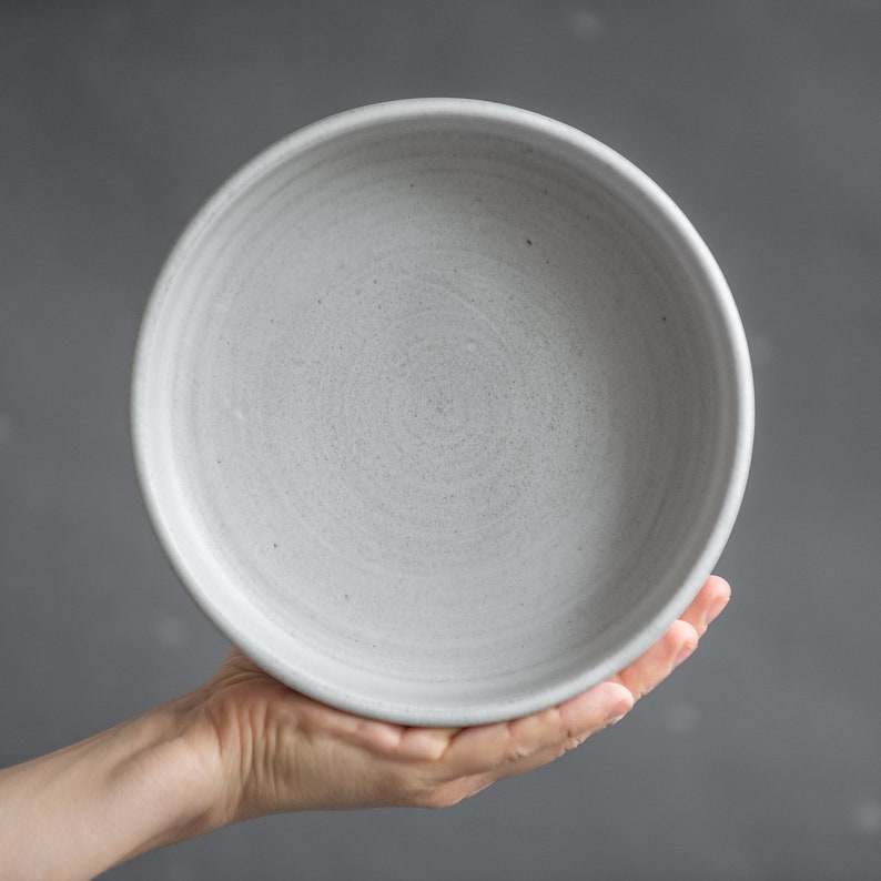 TO ORDER Set of 2 pasta bowls for everyday in modern minimal style, beige on grey, versatile, stoneware, handmade ceramic, Birthday present image 7