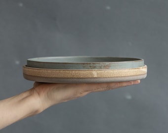 IN STOCK Set of 2 plates for every day in minimal design in beige/blue on gray clay, stoneware, handmade ceramics, housewarming present