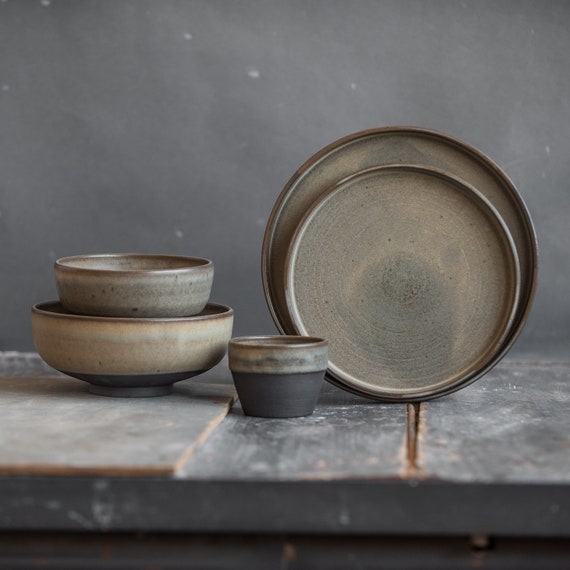 12-Piece Matte Stoneware Dinnerware Set, Black, Ceramic Sold by at Home