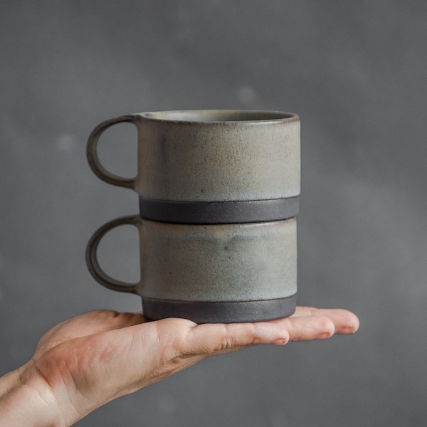 IN STOCK Set of 2 coffee cups/mugs 6.7oz/200ml coffee, drip coffee/flat white, stoneware, handmade ceramics, present for coffee lover