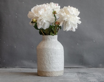 IN STOCK Vase matt white&black fireclay in minimal style, hand built, vessel for interiors, handmade ceramics, stoneware, waterproof
