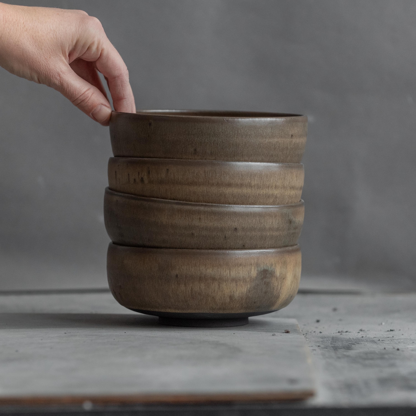 Handmade stoneware bowl set reactive glaze wabi sabi ceramics kitchen