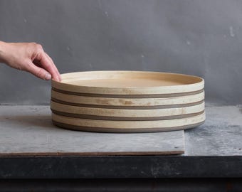 IN STOCK Set of BIG plates/trays 13"/33cm minimal design, beige on grey, stoneware, handmade ceramics, tableware, wheel-thrown ceramics