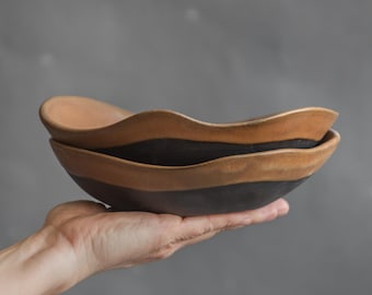 READY for SHIPPING set of 2 x BOWLS, beige pasta bowls, cereal, granola bowls, soup, dinner, organic, natural minimalistic geometric design