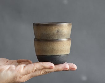 IN STOCK 3,3oz/100ml Coffee tumblers for espresso/double espresso, greenish on black, stoneware, handmade ceramic, Christmas present