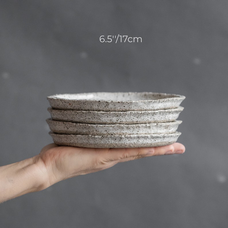 TO ORDER a SET of 2 or more flat plates for every day in wabi-sabi design, dark in white and gray color, handmade ceramic, stoneware image 6