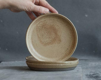 IN STOCK Set of 3 plates for every day in minimal design in beige on grey, stoneware, handmade ceramics