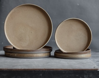 OUTLET Set of 6 plates for every day in minimal design in beige on grey, rustic style, stoneware, handmade ceramics, discounted item