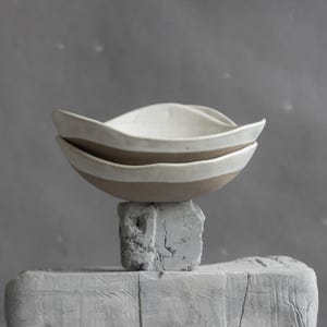 handmade ceramic SET of BOWLS, SALAD bowl, pasta bowls, cereal bowl, granola bowl, soup, noodles minimal organic natural geometric design