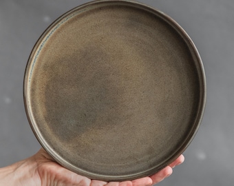 IN STOCK Set of 4 plates 8&quot;/20.5cm or 4 plates 10.6&quot;/27cm minimal design, dark green, black bottom, stoneware, handmade ceramics, tableware