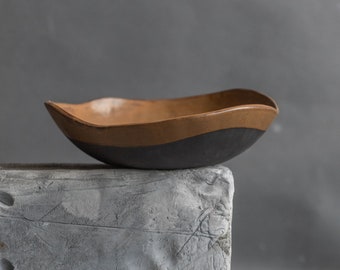 TO ORDER ceramic BOWL for salad, granola, soup, cereal in minimal natural geometric design, light chocolate color, handmade stoneware