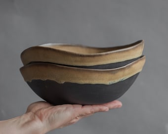 READY for SHIPPING set of 2 x BOWLS, beige pasta bowls, cereal, granola bowls, soup, dinner, organic, natural minimalistic geometric design