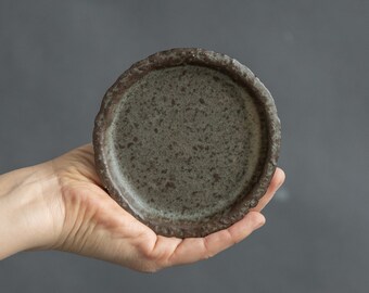 TO ORDER SET of 2 x small flat plates for every day in wabi sabi design, dark chocolate&grey-black color, handmade ceramic, stoneware