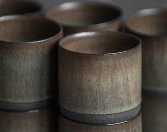 To order set of TWO or more 7.7oz/230ml COFFEE tumblers for filter coffee and cappuccino, dark green or beige, handmade ceramic, stoneware