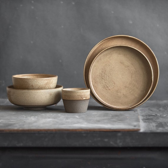 To ORDER DINNERWARE SET for 1 Persons Dinner Set Matte Flat Plates Salad Bowls Tableware Stoneware Ceramic Beige Gray Etsy Canada